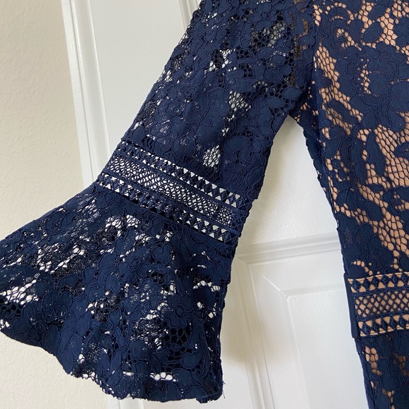 MissMay Maxi Lace Dress Blue/Tan Size M - Picture 3 of 8